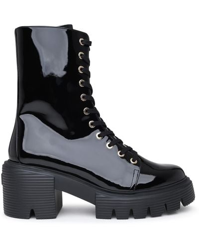 Stuart Weitzman Patent Leather Soho Boots - Black