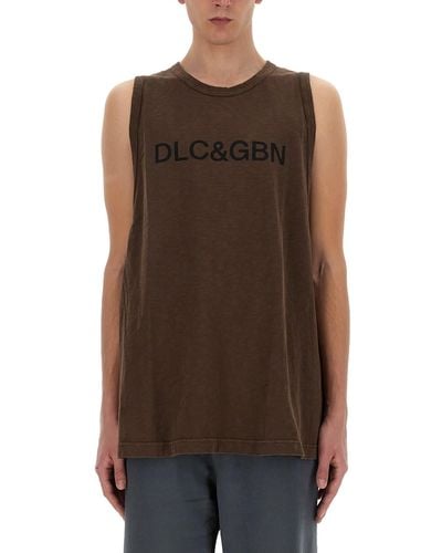 Dolce & Gabbana Tank Top With Logo - Brown
