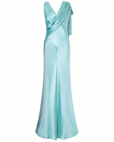 Alberta Ferretti Sky Blue Silk Blend Maxi Dress