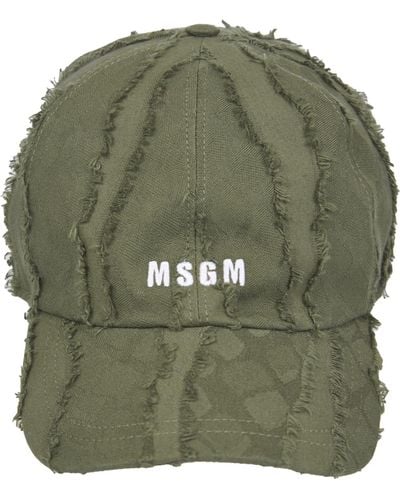 MSGM Ripped Detailed Logo Embroidered Baseball Cap - Green
