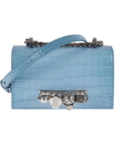 Alexander McQueen Light Blue Mini Jewelled Satchel Bag