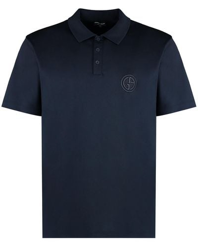 Giorgio Armani Short Sleeve Cotton Polo Shirt - Blue