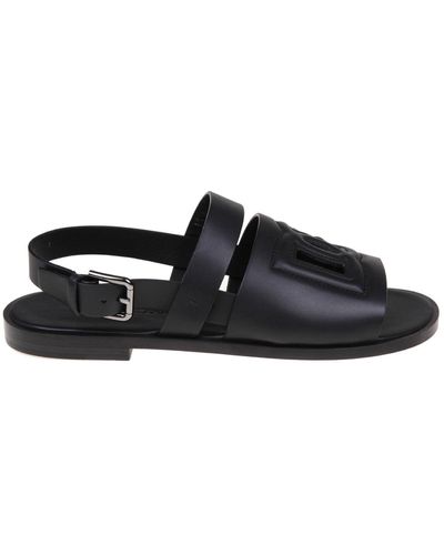 Dolce & Gabbana Dolce And Gabbana Leather Sandals With Quilted Dg Logo - Black