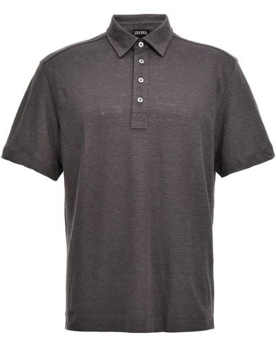 ZEGNA Linen Polo Shirt - Gray