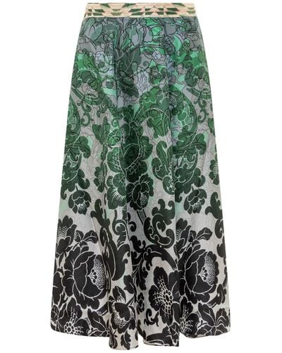 Pierre Louis Mascia Silk Skirt With Floral Print - Green