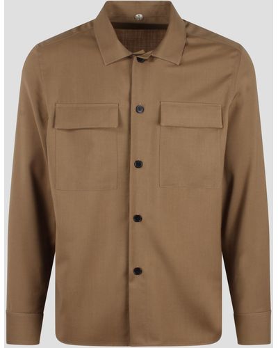 Low Brand Tropical Wool Shirt Jacket - Brown