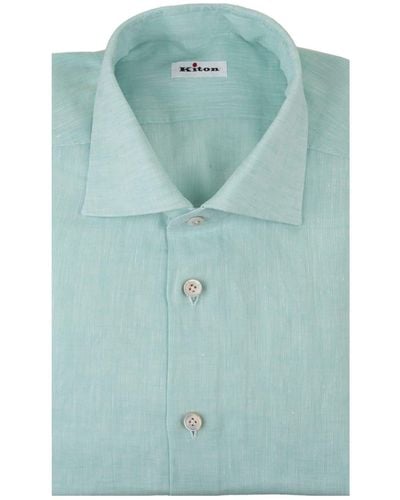 Kiton Aqua Linen Classic Shirt - Blue