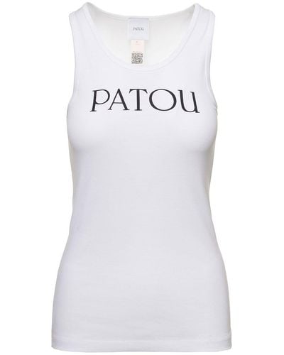Patou 'iconic' Tank Top With Contrasting Logo Lettering In Cotton Woman - White