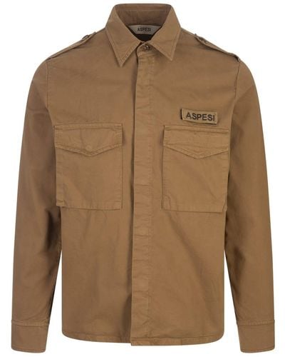 Aspesi Light Cotton Gabardine Military Shirt - Brown