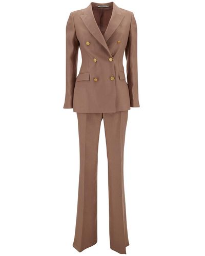Tagliatore Light Double-Breasted Suit With Golden Buttons - Natural