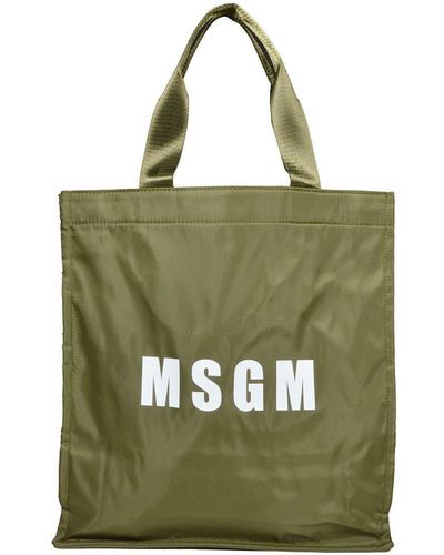 MSGM Logo Printed Top Handle Bag - Green
