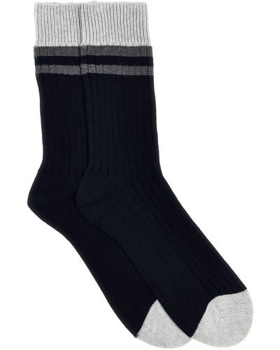 Brunello Cucinelli Striped Cotton Socks - Blue