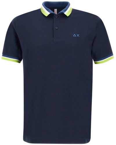 Sun 68 Collar Multistripes Cotton Polo Shirt - Blue