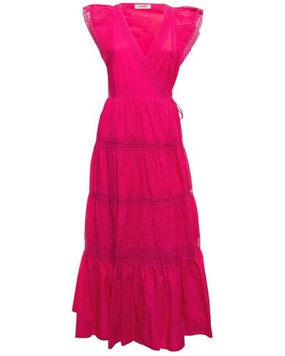 Twin Set Twin Seta Womans Azalea selvaggia Cotton Long Dress With Lace Inserts - Pink