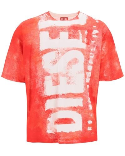 DIESEL Printed T-Shirt With Oversized Logo - Red