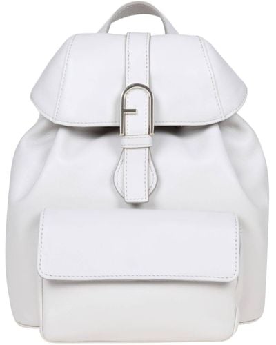 Furla Flow S Color Leather Backpack - White