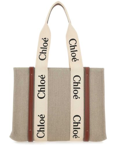 Chloé Canvas Medium Woody Shopping Bag - Natural