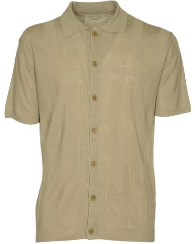 Kangra Stripe Stitched Buttoned Polo Shirt - Green
