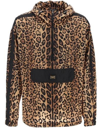 Dolce & Gabbana Leopard-Printed Logo Plaque Hooded Jacket - Black