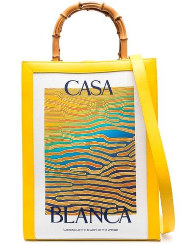 Casablanca Tote Bag: Cotton & Leather - Yellow