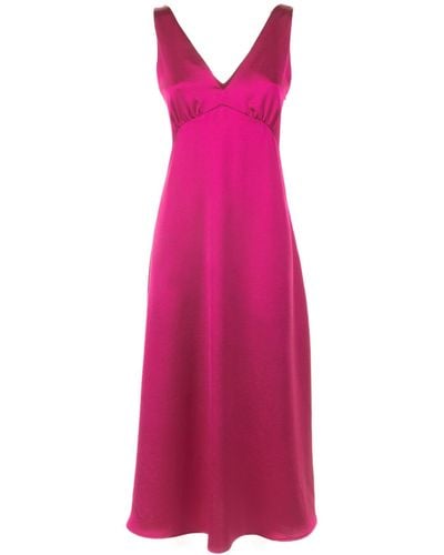 Weekend by Maxmara Long Fuchsia Dress With V-Neck - Pink