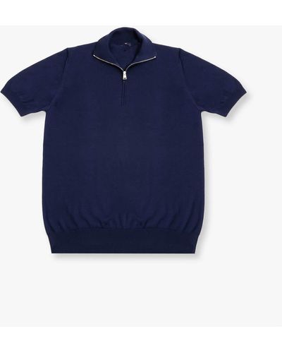 Larusmiani High Neck T-Shirt With Zip Sweater - Blue