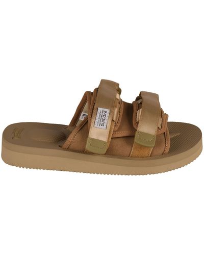 Suicoke Velcro Strap Logo Patched Sliders - Brown