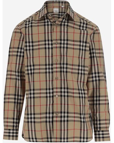 Burberry Cotton Poplin Shirt With Check Pattern - Brown