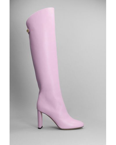 Maison Skorpios Adriana High Heels Boots In Viola Leather - Pink