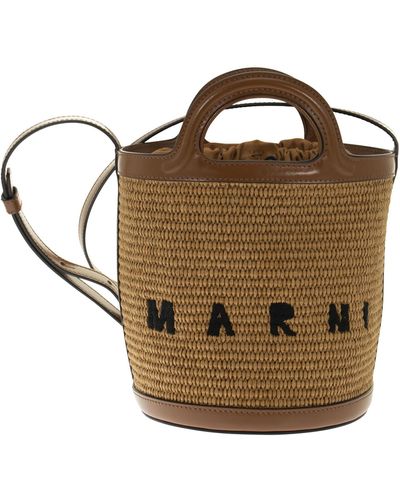 Marni Tropicalia Raffia And Calfskin Bucket Bag - Brown