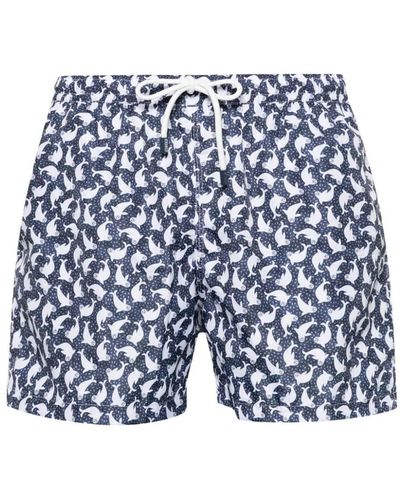 Fedeli Blue Swim Shorts With Seal Pattern