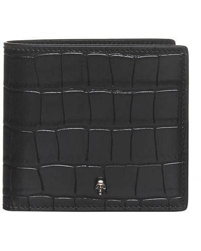 Alexander McQueen Crocodile-effect Leather Bifold Wallet - Black
