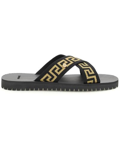 Versace Criss-crossed Greca Ribbon Sandals - Black