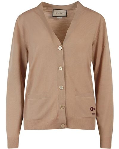 Gucci V-neck Wool Closure With Buttons Knitwear - Natural