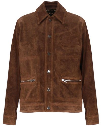 Etro Pegaso Embroidered Shirt Jacket - Brown