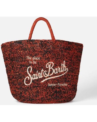 Mc2 Saint Barth Raffia And Bag With Front Embroidery - Red