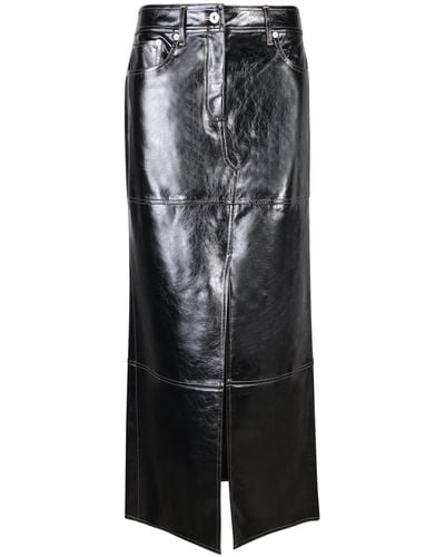 Stand Studio Long Split Faux Leather Skirt - Black