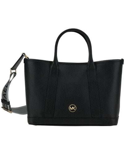 Michael Kors 'luisa' Black Tote Bag With Mk Logo Detail In Grain Leather Woman