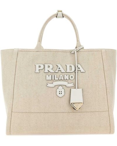 Prada Sand Canvas Shopping Bag - Natural