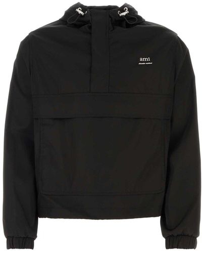 Ami Paris Logo Lettering Hooded Jacket - Black