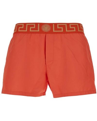 Versace Swimsuit Shorts With Greca Detail - Red
