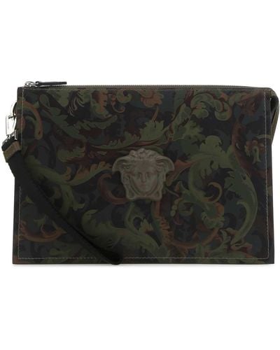 Versace Printed Leather Clutch - Black