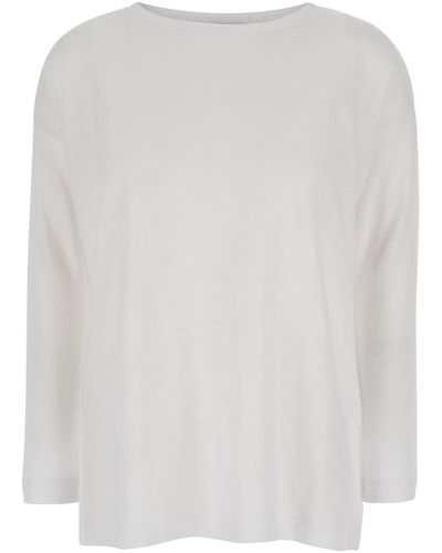 Allude White Shirt With Boart Neckline In Linen