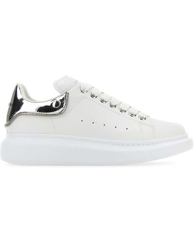 Alexander McQueen Leather Trainers With Leather Heel - White