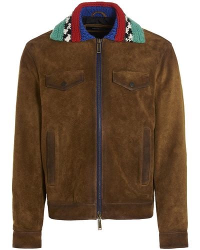 DSquared² Knit Collar Suede Jacket - Brown