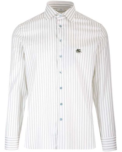 Etro Pegaso Embroidered Striped Shirt - White