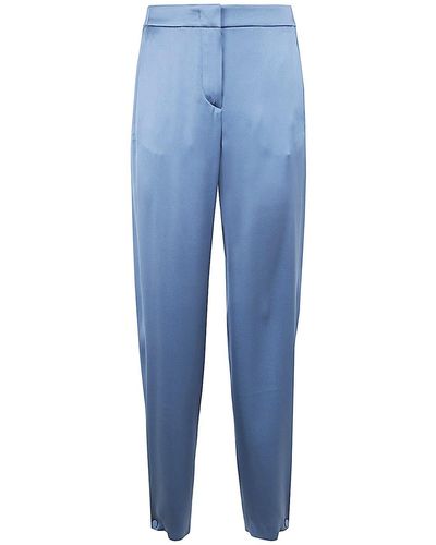 Giorgio Armani Elastic Waist Trousers With Button On Bottom - Blue