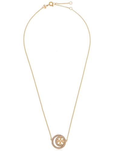Tory Burch Miller Double Ring Pendant Embellished Necklace - Metallic