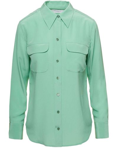 Equipment Mint Shirt With Patch Pockets With Flap - Green