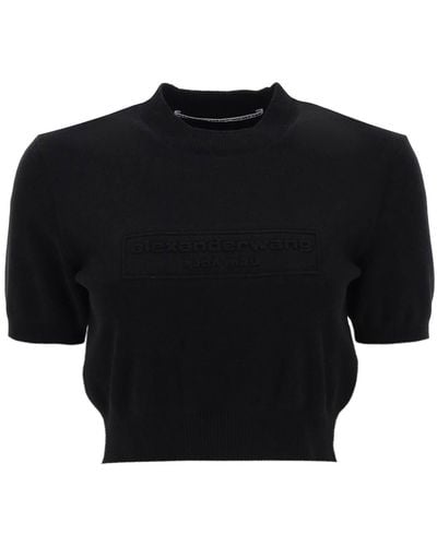 Alexander Wang Cropped Top With Embossed Logo - Black